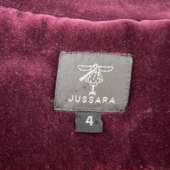 Vintage Jussara Womens Cotton Burgundy Crushed Velvet Lined Blazer Sz 4 - Picture 5 of 5